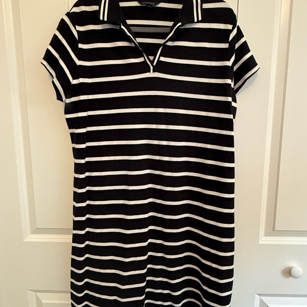 Lands' End Black and White Raglan Polo Mini Dress